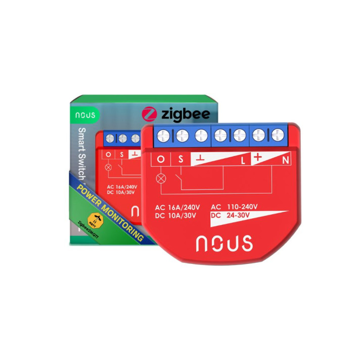 Мини-реле Nous B2Z Tuya Zigbee, с измерителем мощности и входом переключателя, 1-местный