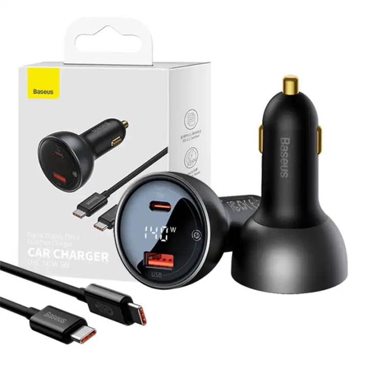 Autoladegerät Baseus Superme, USB, USB-C, 140W (schwarz)