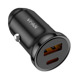 Autoladegerät VFAN C03, USB + USB-C, 20W, PD + QC 3.0 (schwarz)