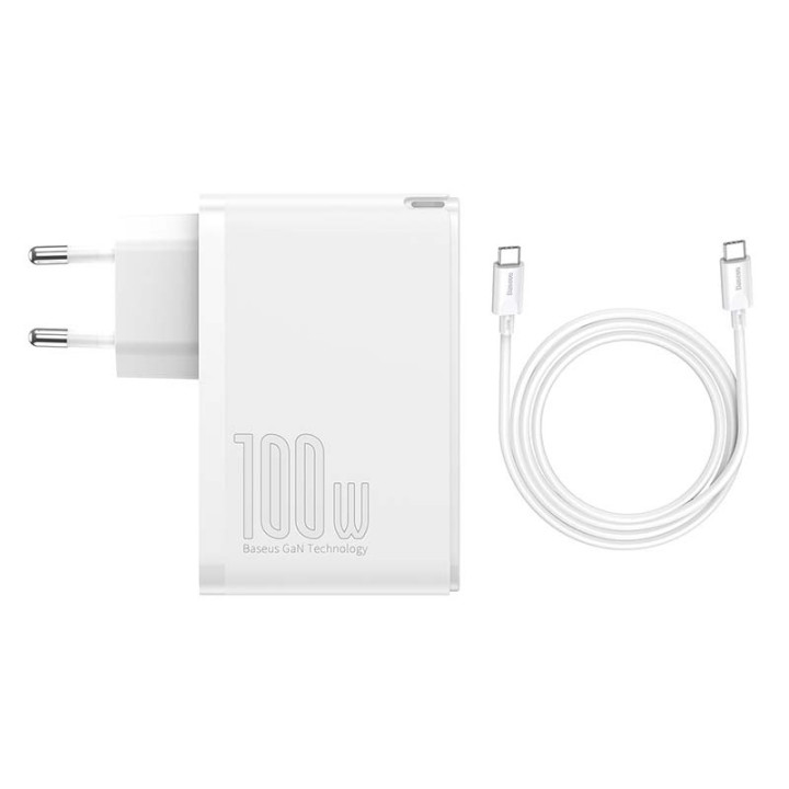 Reiseladegerät Baseus GaN2 Pro Quick 2x USB + 2x USB-C, 100W, EU (weiß)