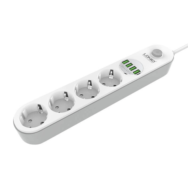 Regleta con 4 tomas de CA, 4x USB, LDNIO SE4432, 2m (blanco)