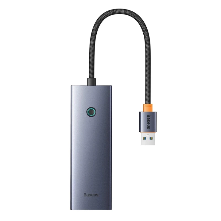 Hub Baseus UltraJoy Series Lite 4-portowy (USB na USB 3.0*3+RJ45*1+USB-C 5V) (szary)