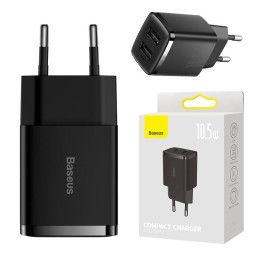 Baseus Compact Schnellladegerät, 2x USB, 10,5W (schwarz)