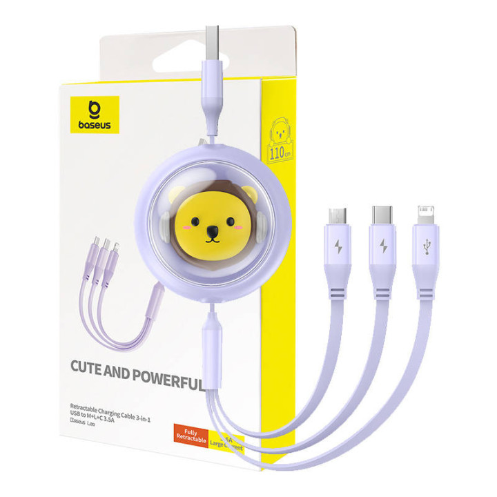 Ladekabel 3w1 Baseus USB auf USB-C, USB-M, Lightning 3,5A, 1,1m (lila)