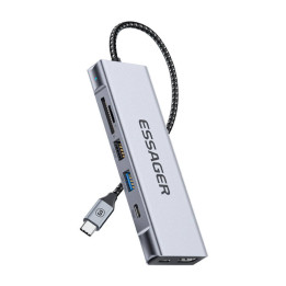 Док-станция, Essager, EHB08-QK0G-Z, HDMI, 2xUSB-A, SD-карта, TF-карта (серая)