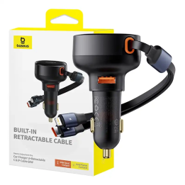 Autoladegerät Baseus Enjoyment USB mit USB-C-Kabel und Lightning 60W (schwarz)