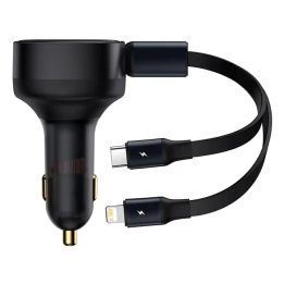 Autoladegerät Baseus Enjoyment mit Kabel USB-C + Lightning 3A, 30W (Schwarz)