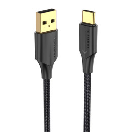 Kabel USB 2.0 zu USB-C Vention CTBFF LED 3A 1m (schwarz)