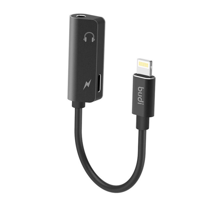 Переходник Lightning на AUX mini jack 3,5 мм + Lightning Budi (черный)