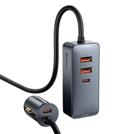 Автомобильное зарядное устройство Baseus Share Together с удлинителем, 2x USB, 2x USB-C, 120 Вт (серый)