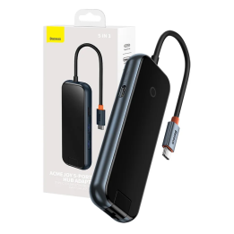 Hub 5w1 Baseus AcmeJoy seria USB-C na 2xUSB 3.0 + USB 2.0 + USB-C PD + RJ45 (ciemny szary)
