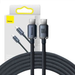 Кабель Baseus Crystal Shine USB-C — USB-C, 100 Вт, 2 м (черный)