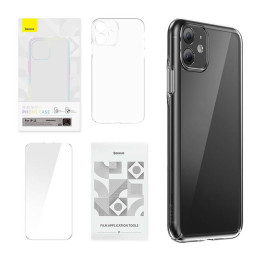 Hülle Baseus Crystal Series für iPhone 11 (klar) + gehärtetes Glas + Reinigungsset