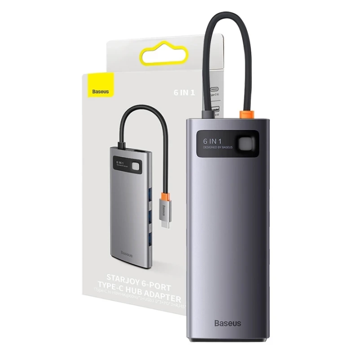 Hub 6w1 Baseus StarJoy Series, USB-C na 3x USB 3.0 + HDMI + USB-C PD + RJ45