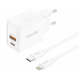 Foneng EU56 1xUSB-A, 1xUSB-C, 20-W-Ladegerät (weiß) + USB-A-auf-Lightning-Kabel