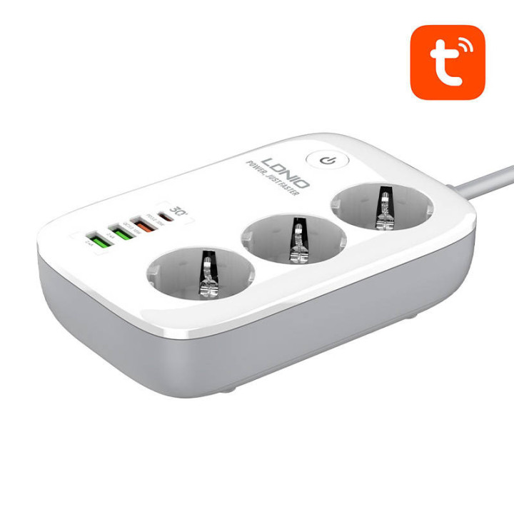 Regleta inteligente Wi-Fi LDNIO SEW3452, Tuya (blanco)