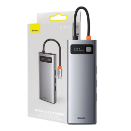 Hub 9w1 Baseus Metal Gleam Series, USB-C na 3x USB 3.0 + HDMI + USB-C PD + Ethernet RJ45 + microSD/SD + VGA