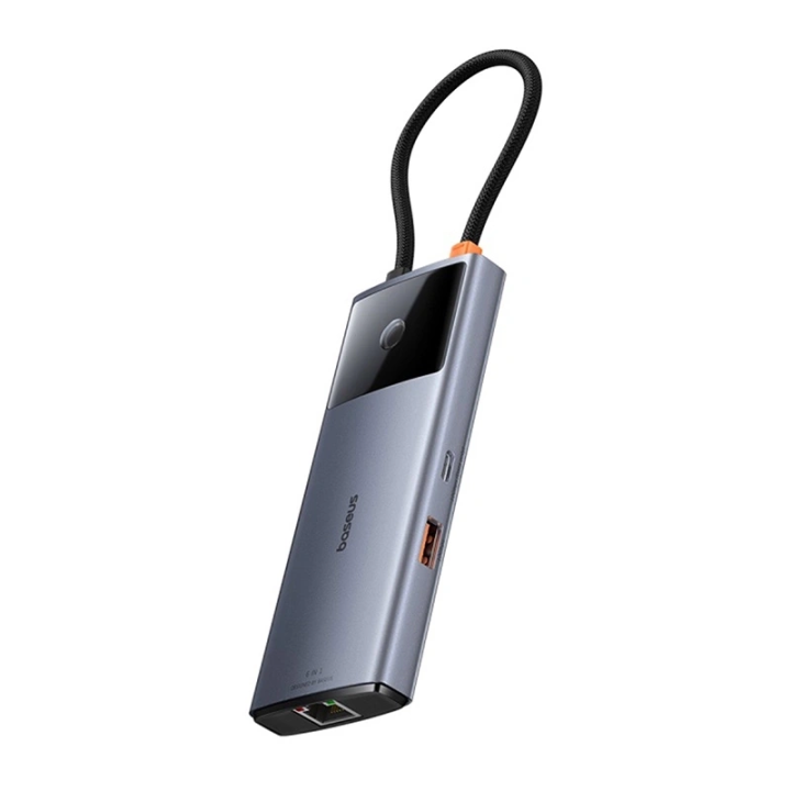 Hub 6w1 Baseus Metal Gleam Series 2, USB-C na 2xUSB 3.0 +USB-C + HDMI + USB-C PD + Ethernet RJ45