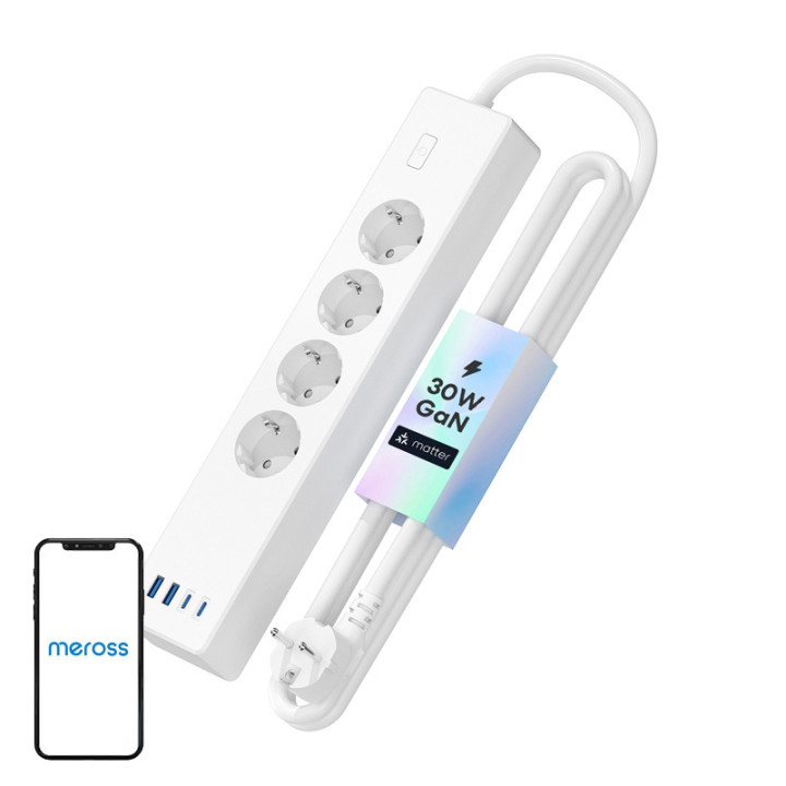 Ciabatta intelligente a ricarica rapida Meross MSP844(EU), 4 prese + 2x USB-A + 2x USB-C (Matter)