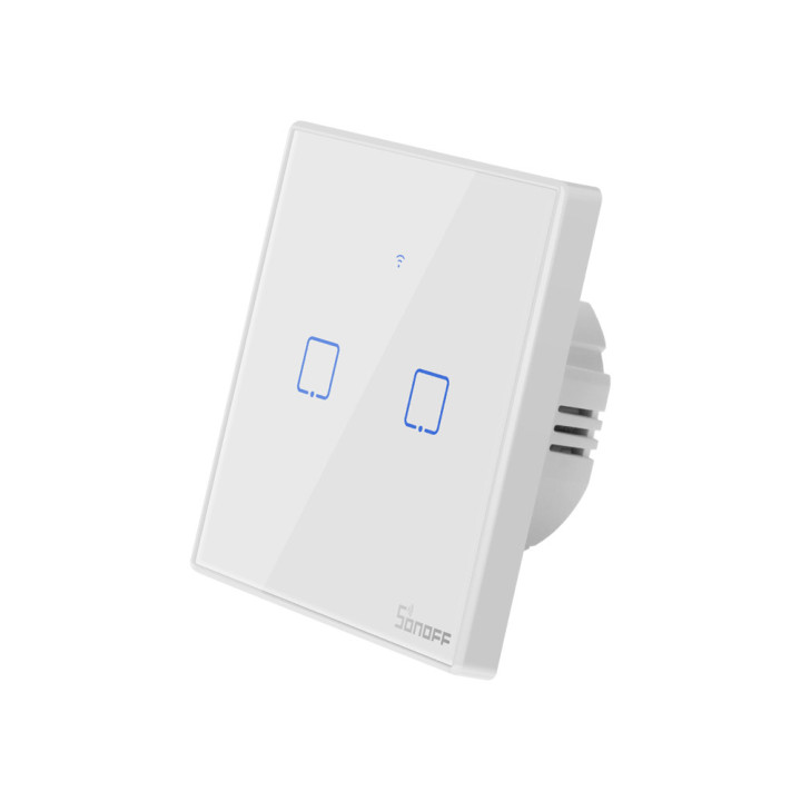 Sonoff TX T2 EU 2C 2-Gang Smart WiFi + RF Wand-Touch-Lichtschalter (weiß, mit Rahmen)