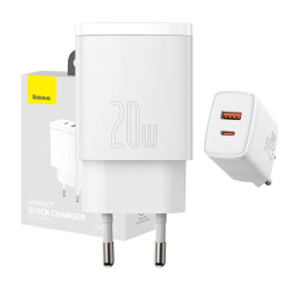 Baseus Compact Quick Charger, USB, USB-C, 20W (white)