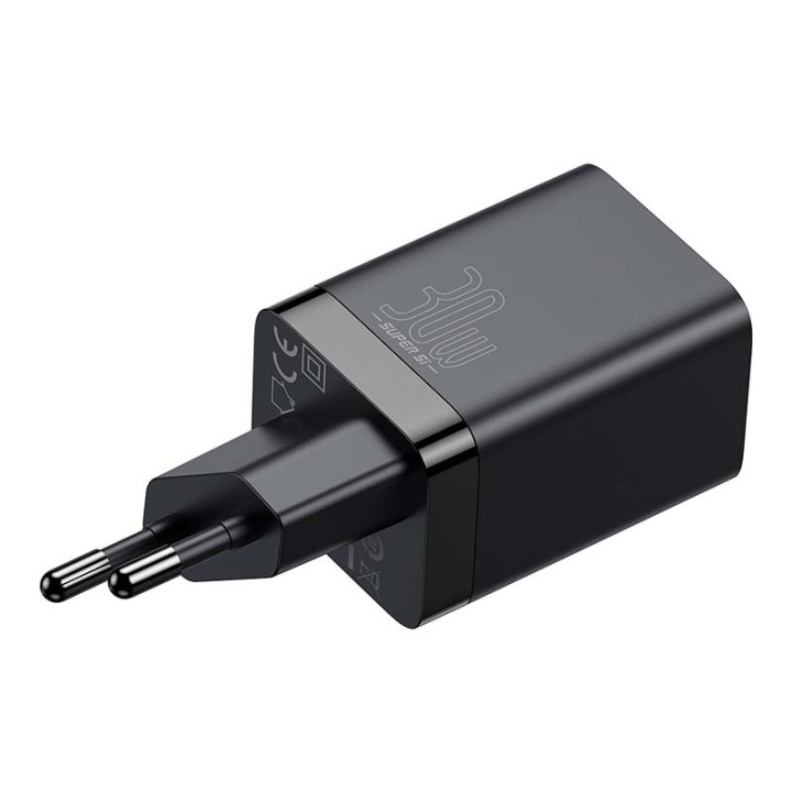 Быстрое зарядное устройство Baseus Super Si Pro USB + USB-C 30 Вт (черное)
