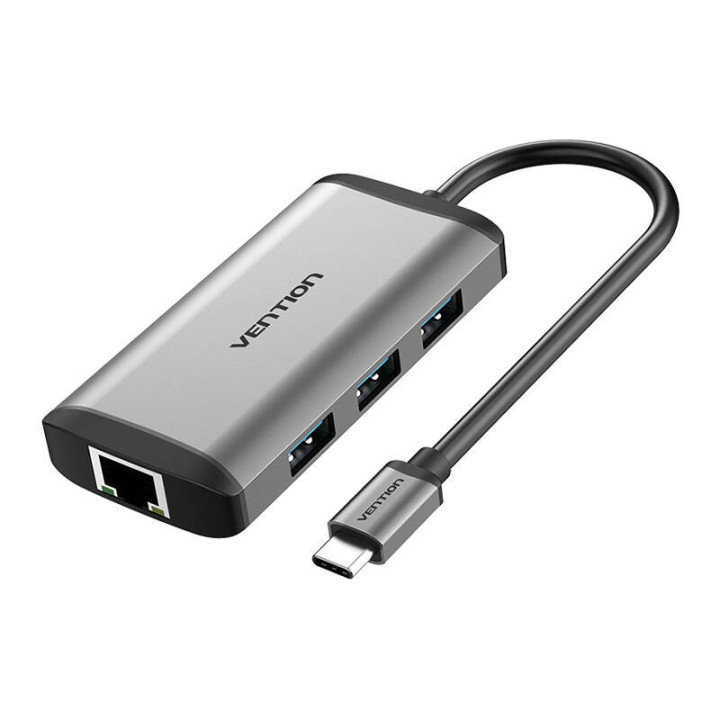 Stacja dokująca 6 w 1 USB-C do HDMI, 3x USB3.0, RJ45, PD Vention CNCHB 0,15m szara