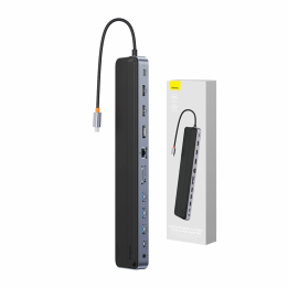 Hub 12w1 Baseus EliteJoy Gen2 seria USB-C do 2xHDMI+ 3xUSB 3.0+ PD+ DP+ SD/TF+ RJ45+Type-C+ 3,5mm (ciemnoszary)