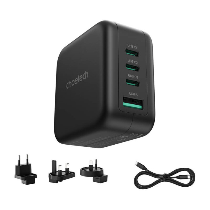 Choetech PD6055 Сетевое зарядное устройство GaN мощностью 70 Вт с адаптерами для США, ЕС, Великобритании, Австралии