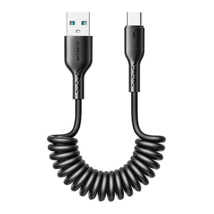 Cavo di ricarica rapida per auto Joyroom USB-A a Type-C Easy-Travel Series 3A 1,5m, a spirale (nero)
