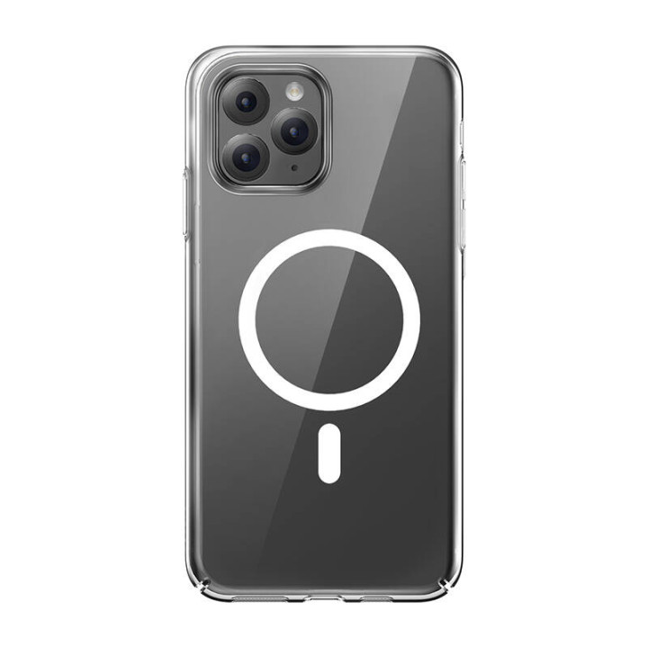 Phone case Baseus Magnetic Crystal Clear for iPhone 11 Pro Max (transparent) with all-tempered-glass screen protector and cleani