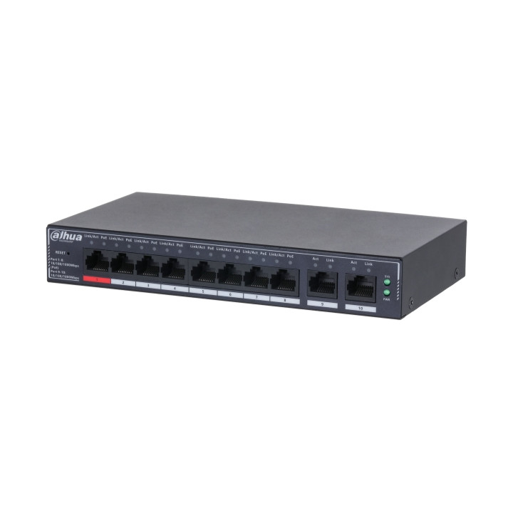 DAHUA SG4010P 8-портовый гигабитный PoE коммутатор с 2 портами uplink, неуправляемый, бюджет 130 Вт