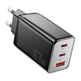 Caricatore da muro, Essager, ECT67W-LJB01-Z, GaN, 2xUSB-C, USB-A, 67W (nero)