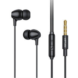 Auriculares internos con cable VFAN M16, conector de 3,5 mm, 1 m (negro)