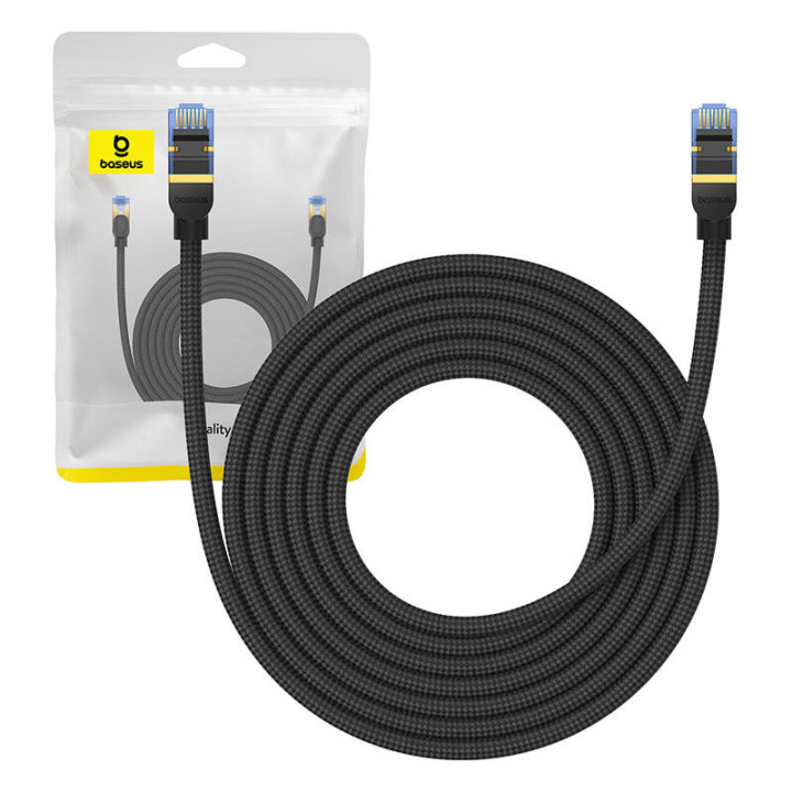 Kabel sieciowy w oplocie kat.7 Baseus Ethernet RJ45, 10Gbps, 5m (czarny)