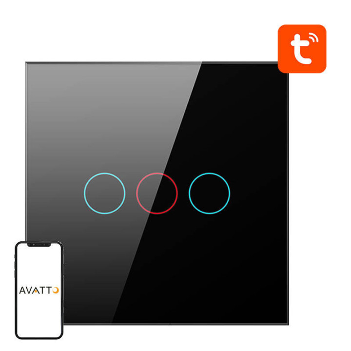 Intelligenter Lichtschalter ZigBee Avatto ZTS02-EU-B3 3-Wege TUYA (schwarz)