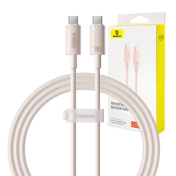 Кабель для быстрой зарядки Baseus USB-C — USB-C Habitat Series 1 м 100 Вт (розовый)