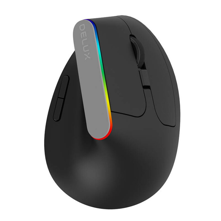 Souris verticale sans fil Delux M618C 2.4G 1600DPI RGB (noir)