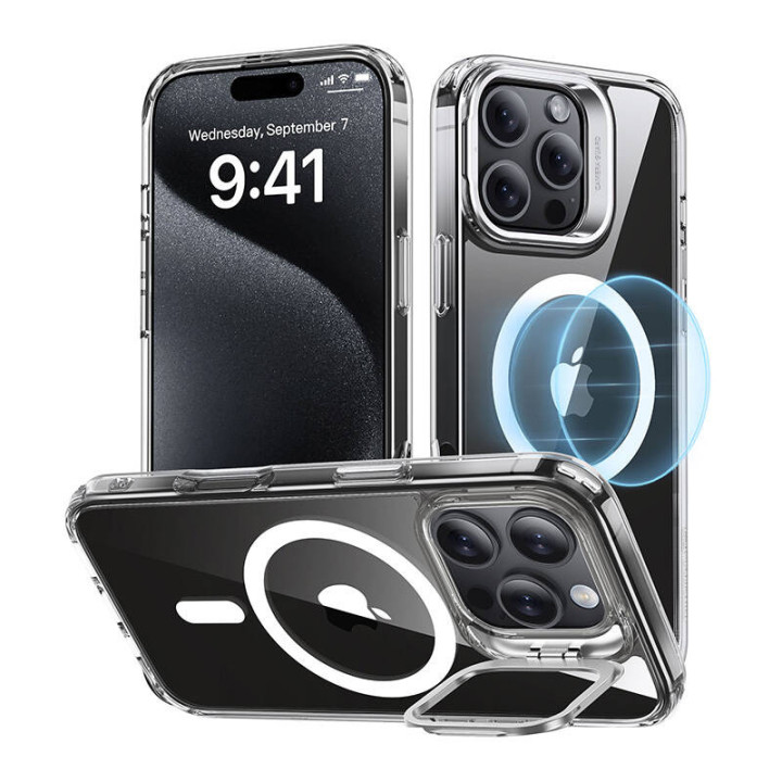 Custodia ESR Classic Hybrid (HaloLock) con supporto per iPhone 16 Pro (trasparente)