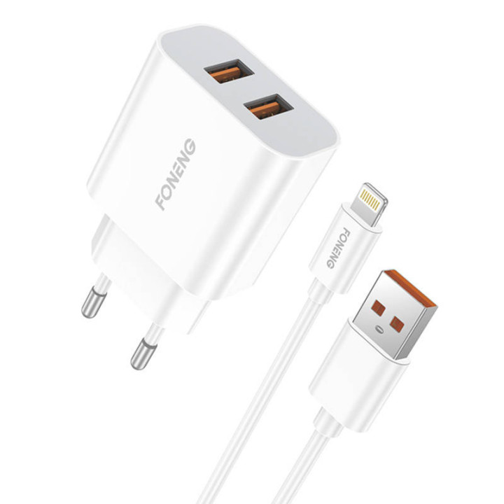 Быстрое зарядное устройство Foneng 2x USB EU45 12 Вт + USB-кабель Lightning