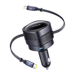 Caricabatteria da auto Baseus Enjoyment Max con cavi USB-C+Lightning 60W Nero