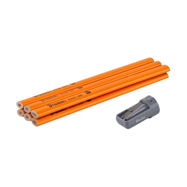 HB OVAL CONSTRUCTION PENCIL SET WITH SHARPENER DIY-PC2OV18OR/S6B BRADAS