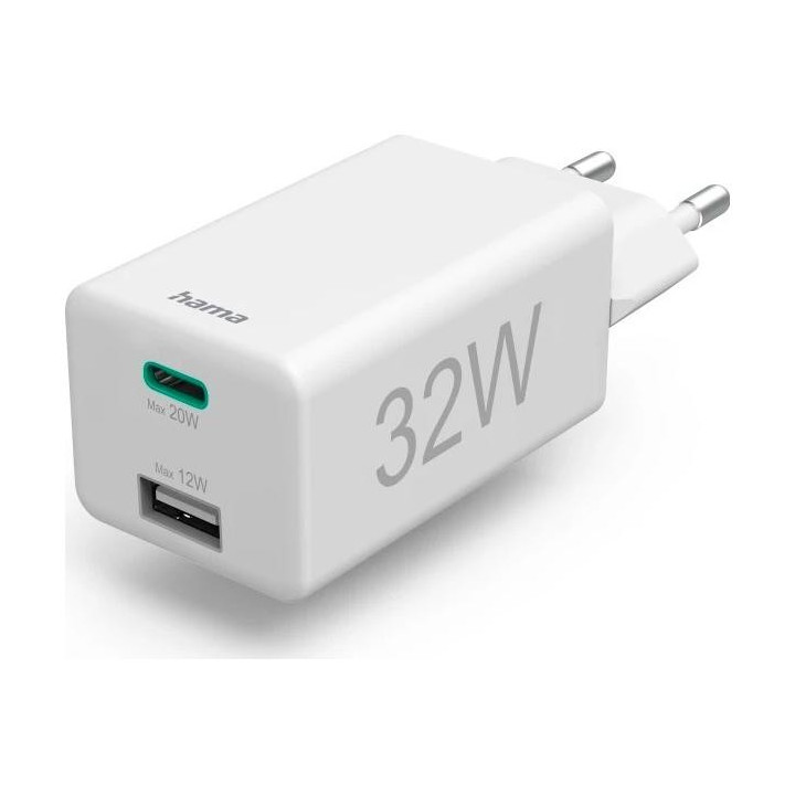 Hama mini 32W, PD/QC (1X USB-C, 1X USB-A), white