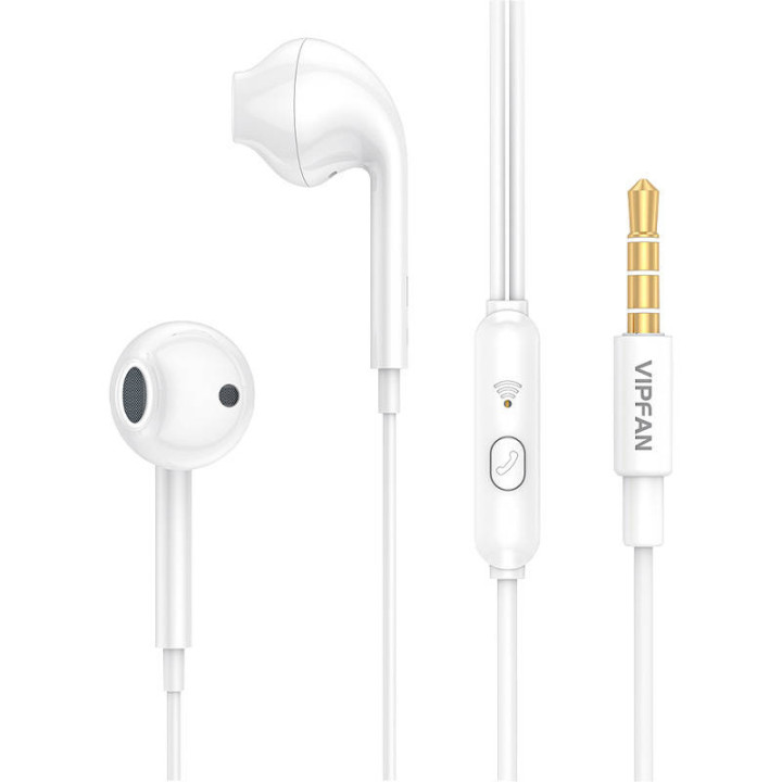 Auriculares internos con cable VFAN M15, conector de 3,5 mm, 1 m (blanco)