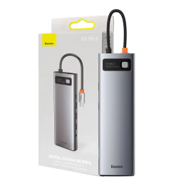 Hub 11w1 Baseus Metal Gleam Series, USB-C na 3x USB 3.0 + 2x HDMI + USB-C PD + Ethernet RJ45 + microSD/SD + VGA + AUX
