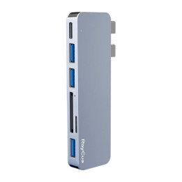 Хаб 6w2 RayCue 2x USB-C с Thunderbolt 3 + 3x USB-A 3.0 5 Гбит/с + SD/TF 2.0 (сзары)