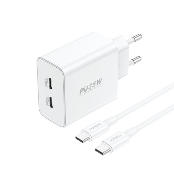 Зарядное устройство GaN Foneng EU50, 35 Вт, 2x USB-C — Type-C — Lightning (белый)