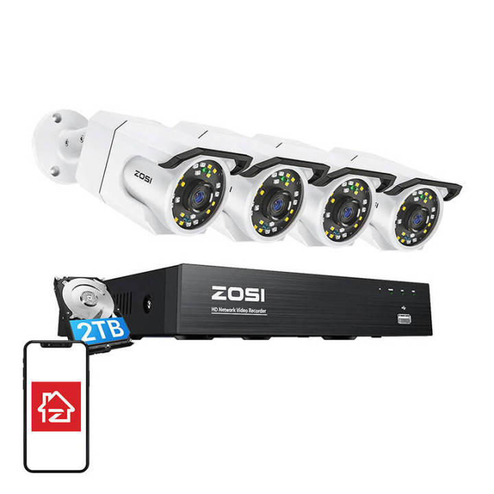 Kamera IP ZOSI C105 4 szt. WiFi 8MP + NVR 8ch + HDD 2TB