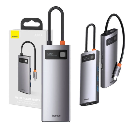 Hub 6w1 Baseus Metal Gleam Series, USB-C na 3x USB 3.0 + HDMI + USB-C PD + Ethernet RJ45