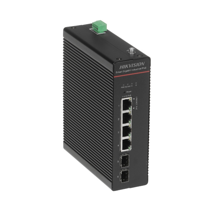 Hikvision DS-3T1506HP-SI-4P2F Switch Géré PoE VLAN SNMP 4xRJ45 2xSFP 90W 300m 6kV -40-75C